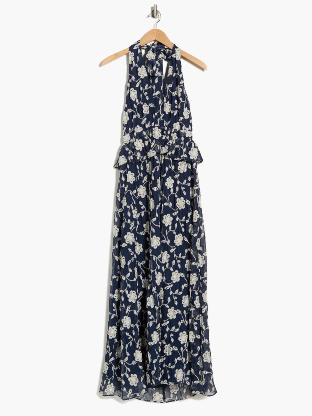 Ramy Brook Lily Genevieve Navy Embroidered Maxi Halter Dress New!